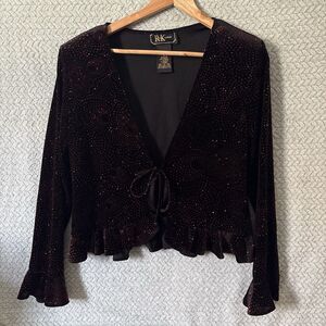 Vintage R&K Originals Velvet Tie Front Top Size 12 Glitter Ruffle Chic Goth Y2K